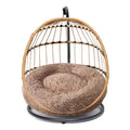 SWITTE Cat Bed Pet Egg Chair Hanging Swing Bed Hand Made Rattan Hammock with Removable Soft Cushion Easy Cleaning Suitable Small Dog & Cats and Indoors & Outdoors-Khaki