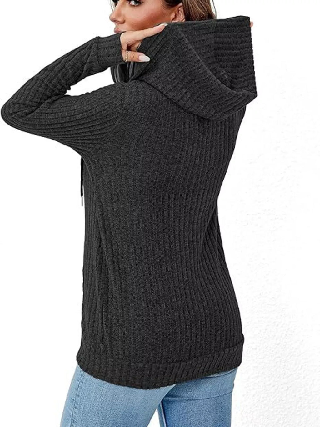 Ribbed Zip Up Hooded Outerwear