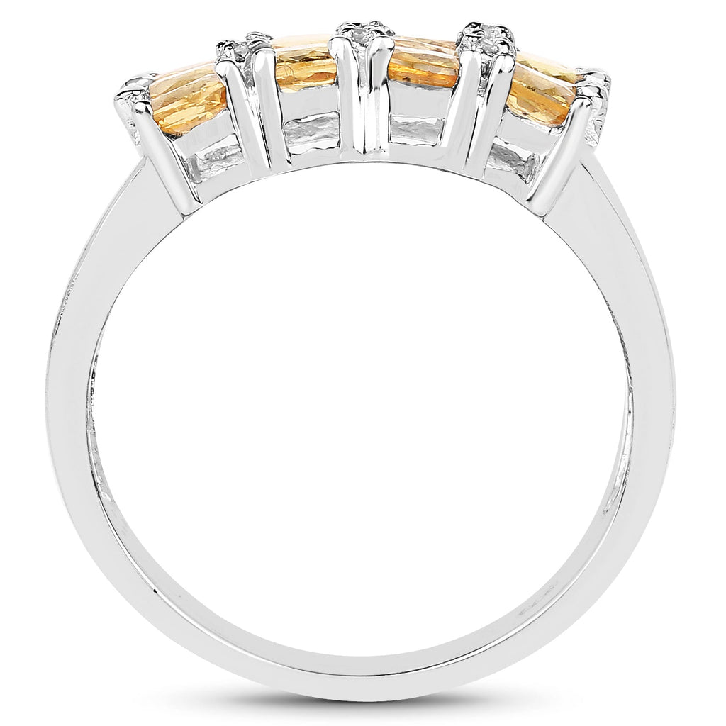 2.67 Carat Genuine Yellow Sapphire and White Diamond .925 Sterling Silver Ring
