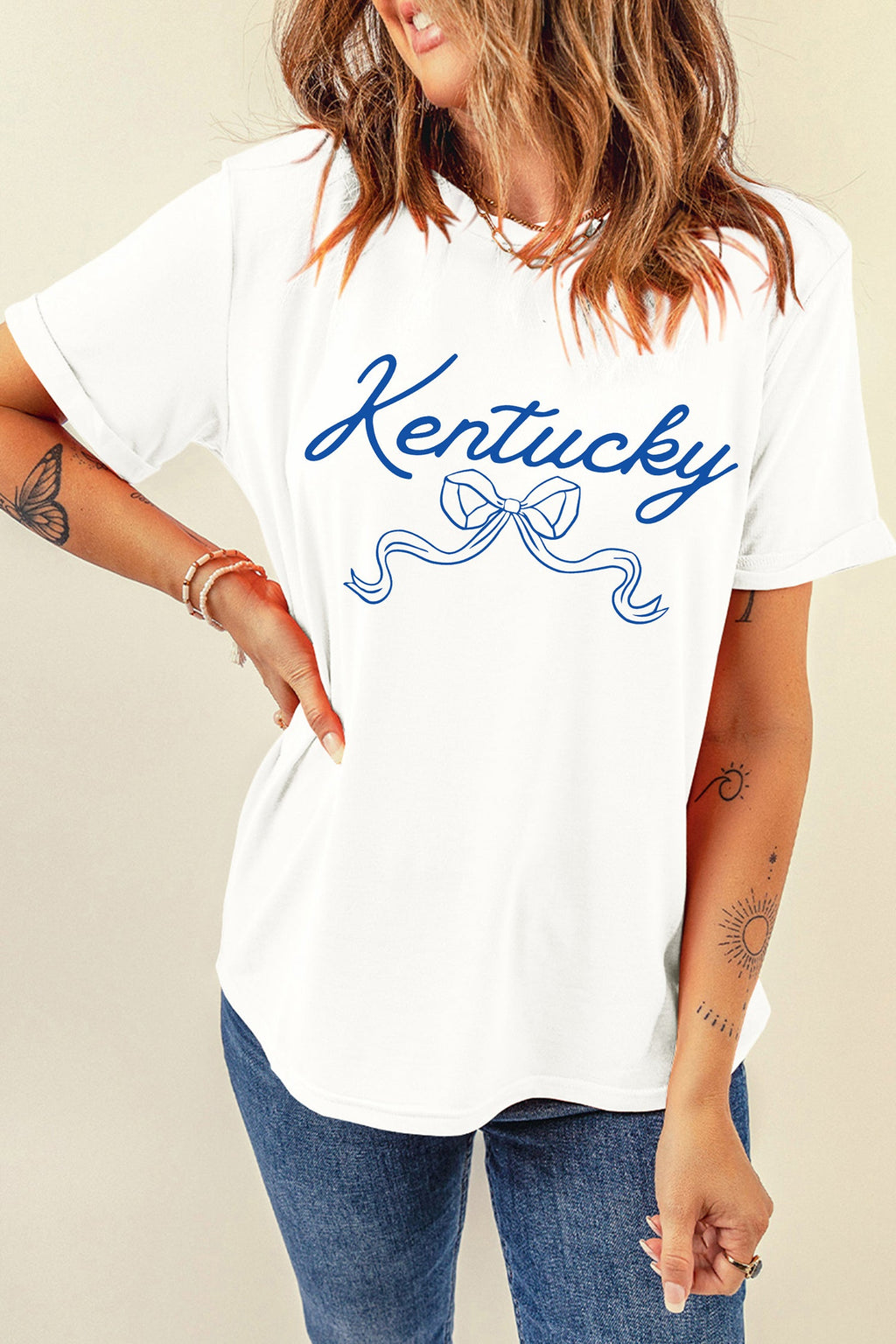 White Kentucky Bow Printed Casual T-Shirt | Cotton Blend