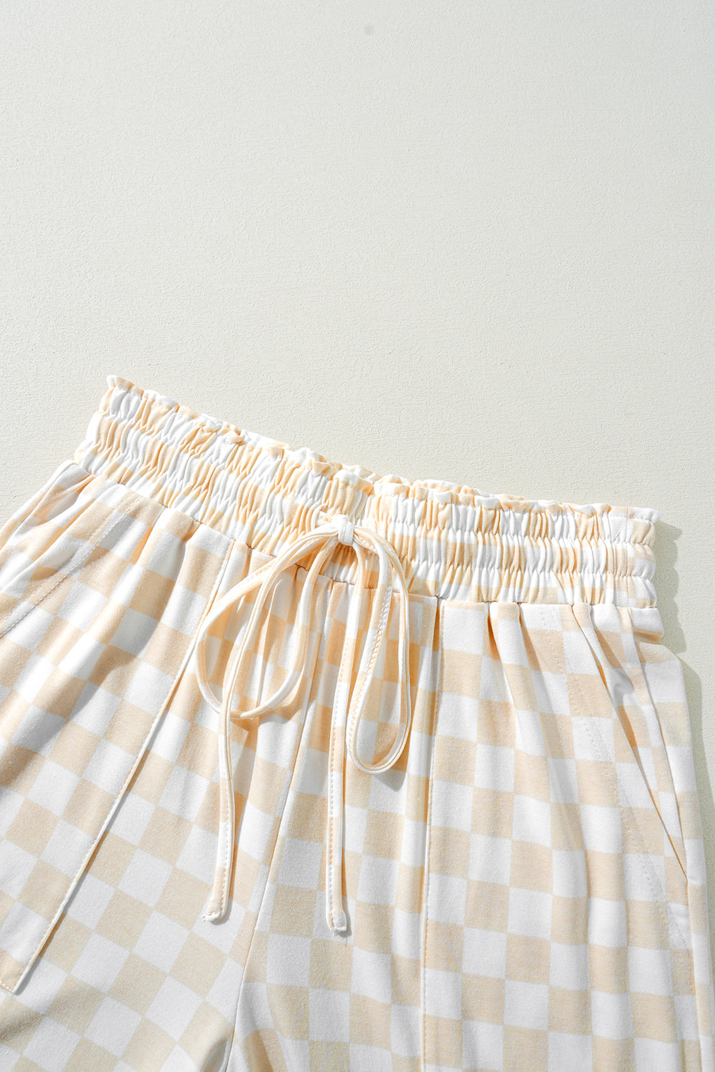 Women’s Checker Long Sleeve Lounge Set in Cream and Pale Yellow
