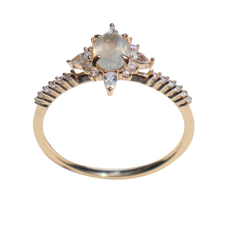 Luxury Retro Cool Natural Labradorite Court 925 Sterling Silver Gold Plated Ring