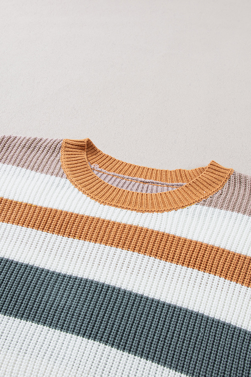 Colorblock Stripe Ribbed Round Neck Sweater