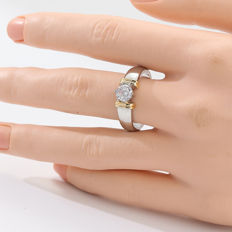 Bohemian Two-Tone Round Inlaid Zircon Ring in Eco-Friendly Copper