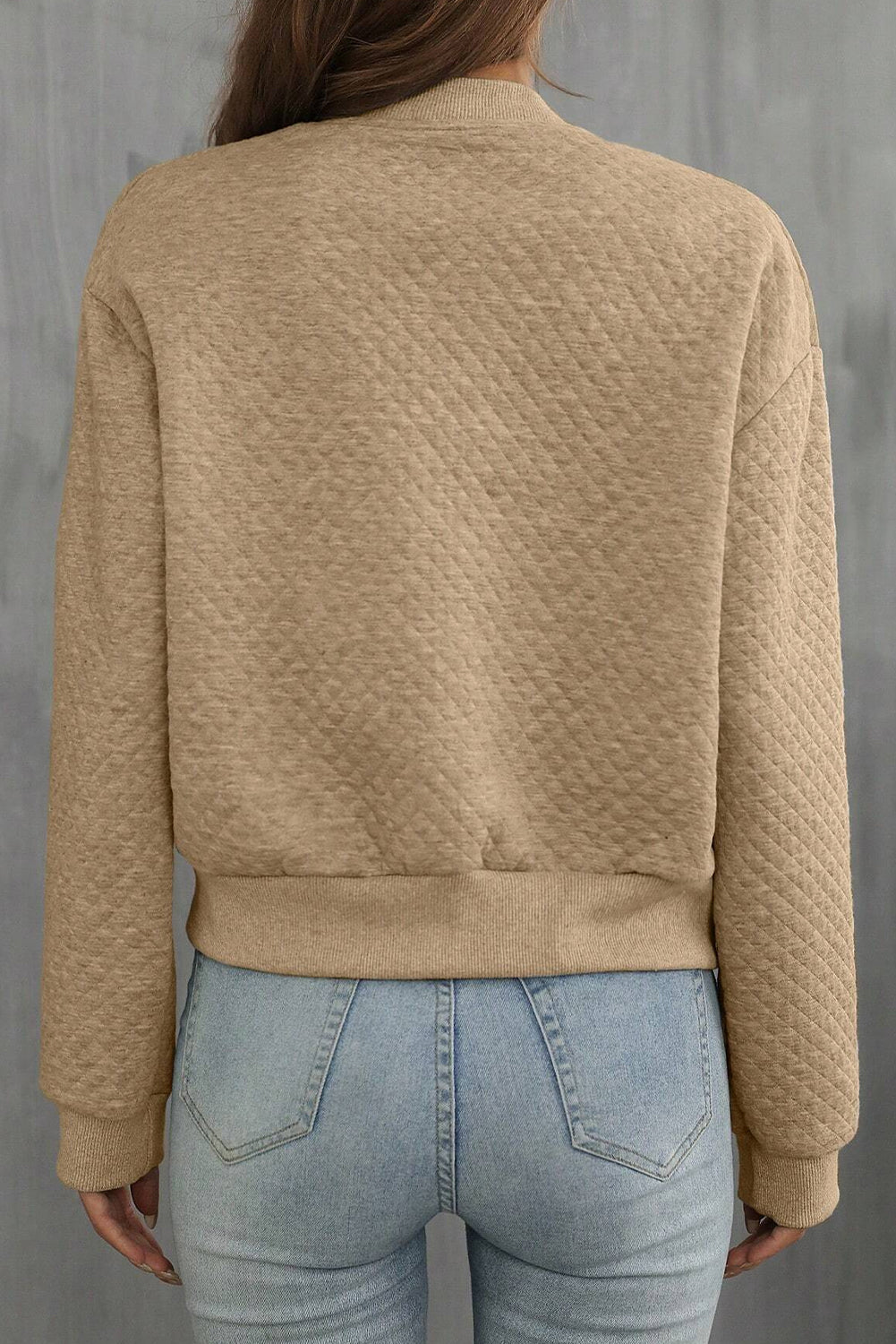 Pale Khaki Textured Baseball Collar Jacket