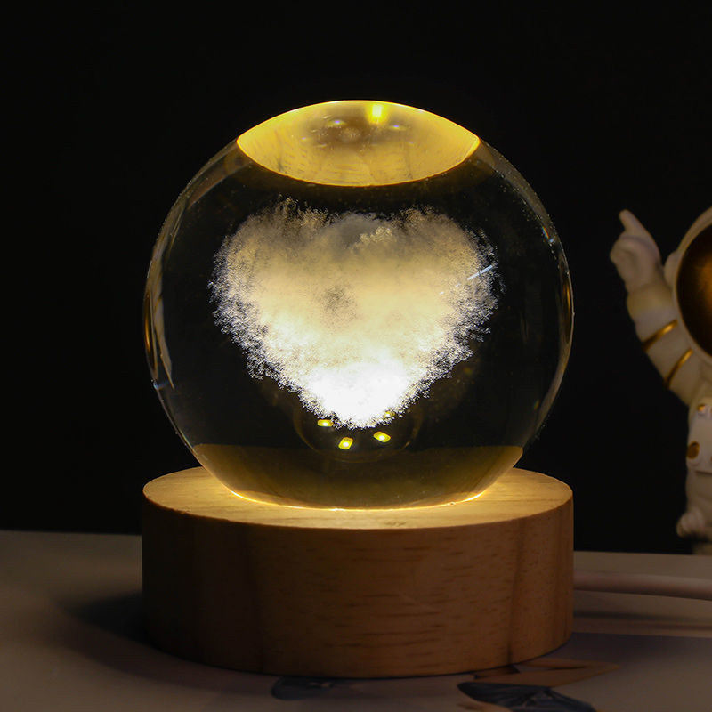 3D Crystal Ball Night Lamp with LED Nebula and Solar System Glow