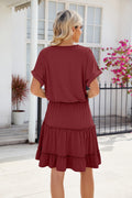 Tiered Mini Dress Short Sleeve Feminine Flowy Summer Casual Dress