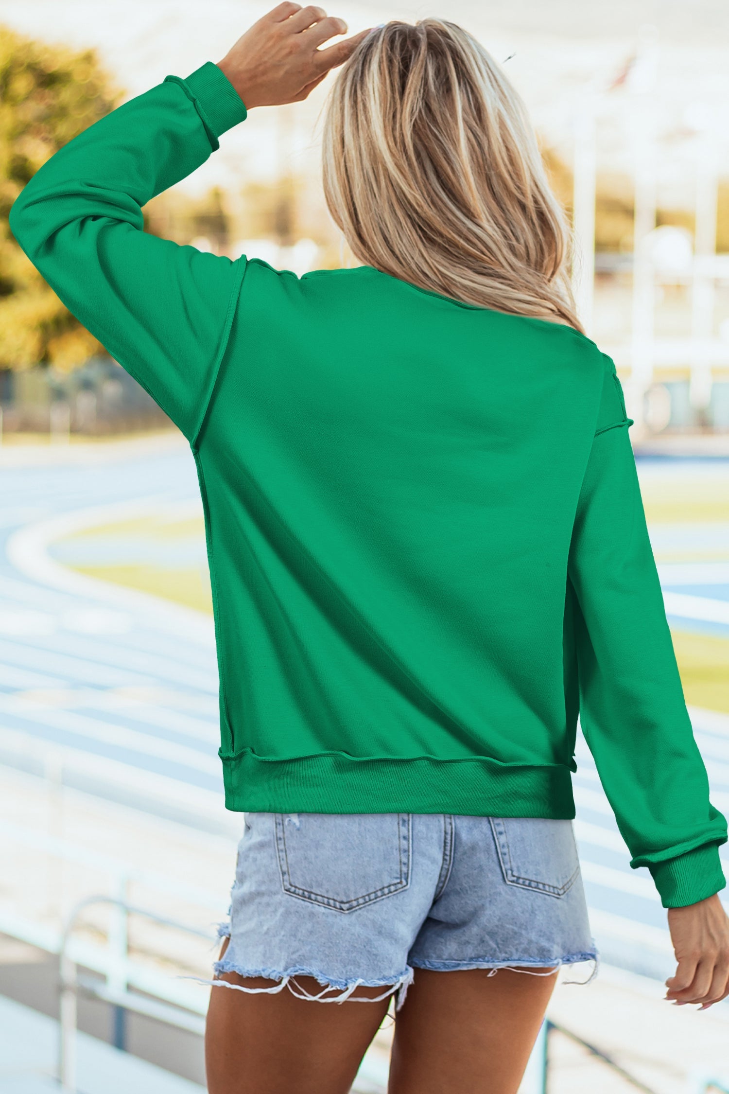 Bright Green Oversize Drop Shoulder Reversible Mock Neck Sweatshirt
