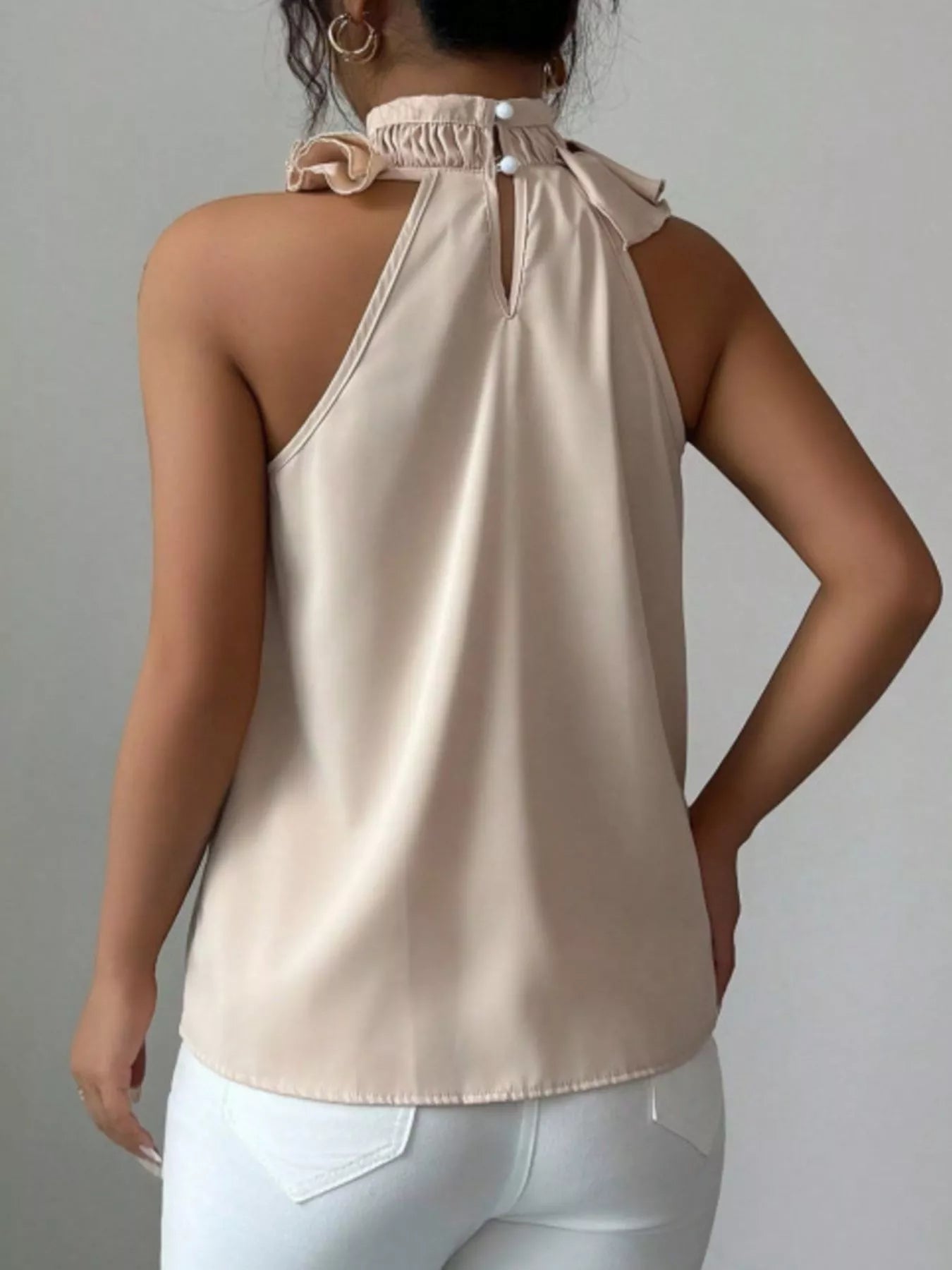 Ruffle High Neck Sleeveless Tank