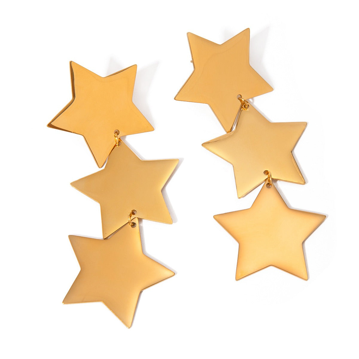 18K gold stylish five-pointed star with three-layer design earrings