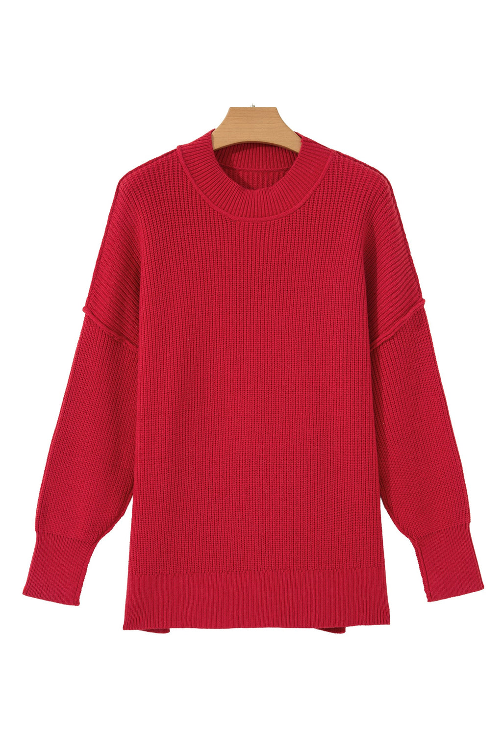 Chestnut Long Sleeve Ribbed Knit Stand Neck Regular Fit Sweater
