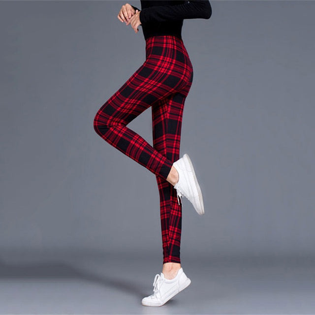 Women’s Plaid Yoga Leggings Mid Waist Push-Up Tapered Pants