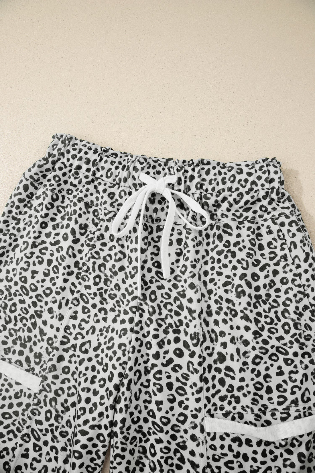 Women's Leopard Terry Knit Wide Leg Pants - High Rise Pull-On