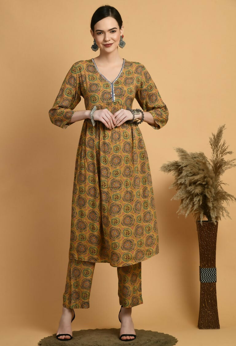 Mustard Maslin Kurta Set for Women - Elegant 2-Piece Ethnic Wear