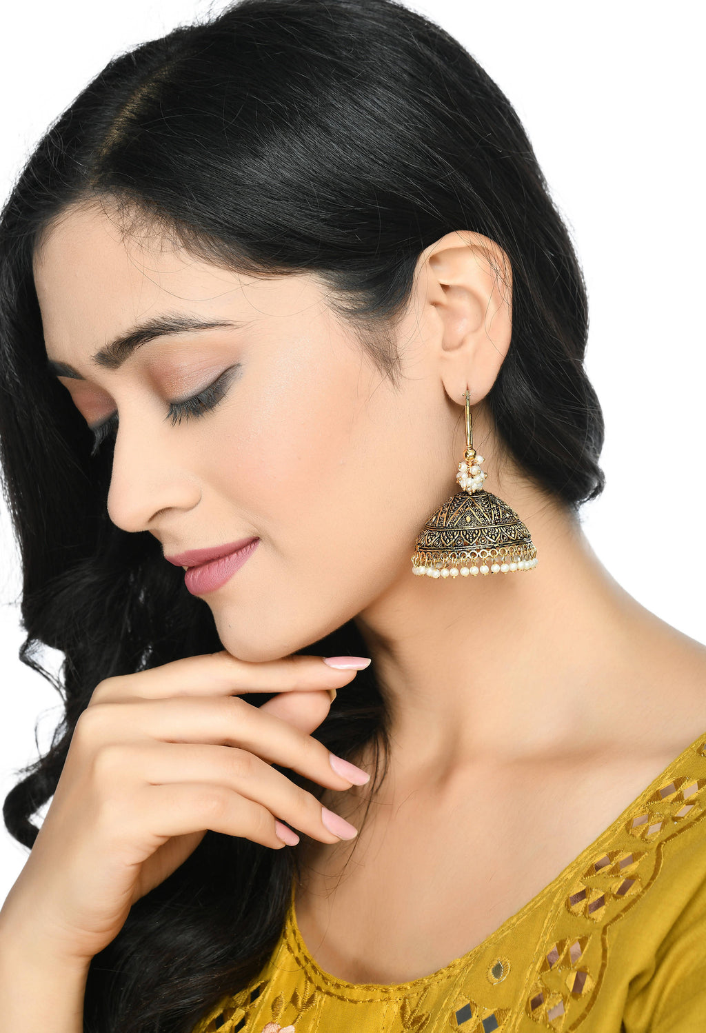 Golden Jhumka Earrings for Kids and Women, Traditional Design