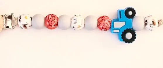 Blue Tractor Pacifier Clip