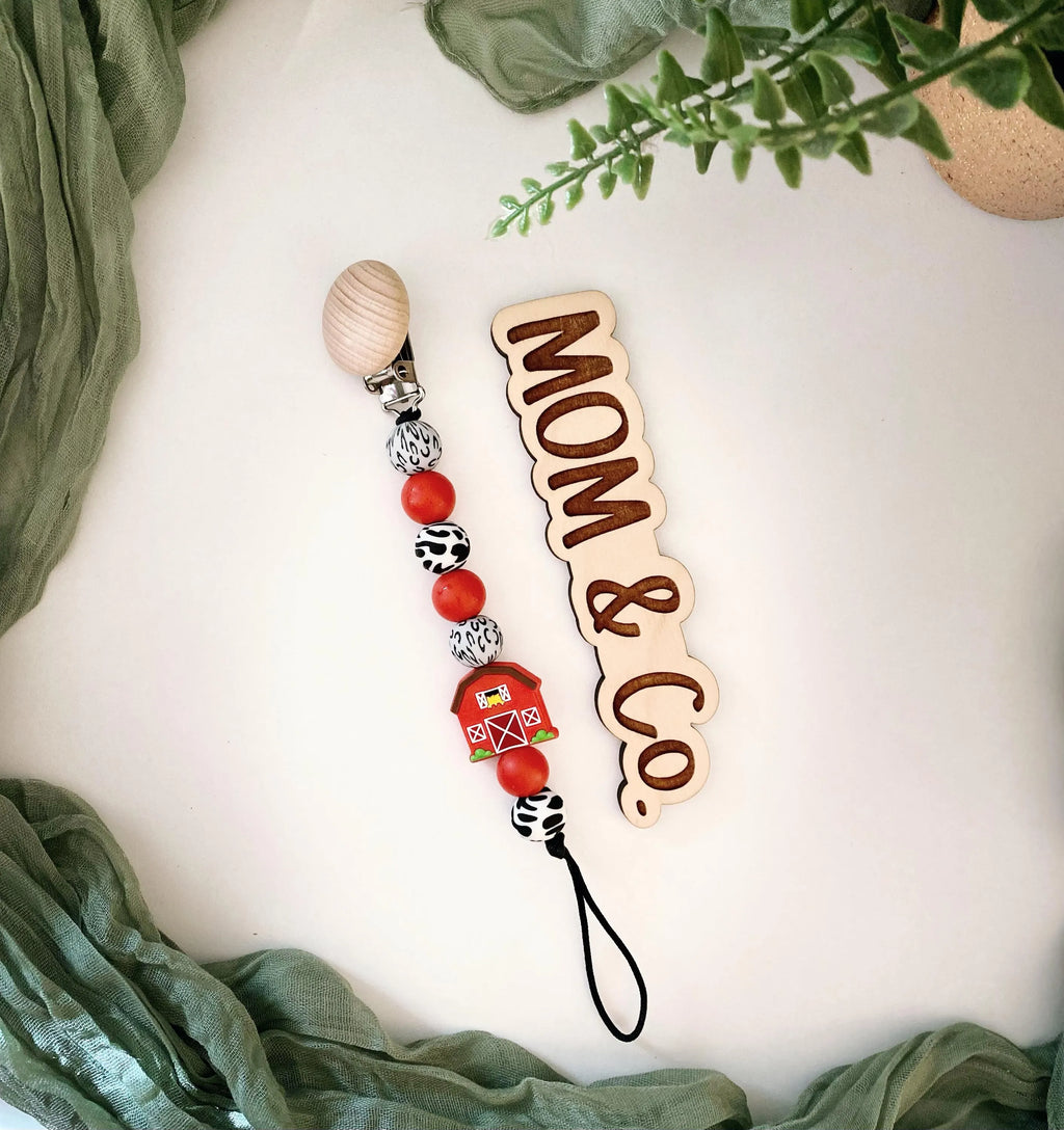 Red Barn Pacifier Clip