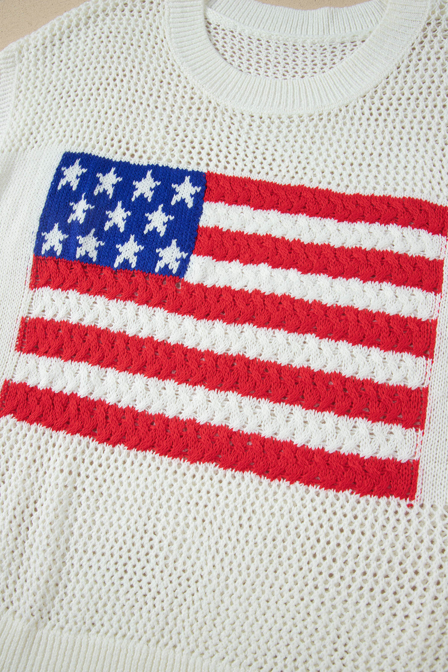USA Flag Crochet Short Sleeve Sweater Top