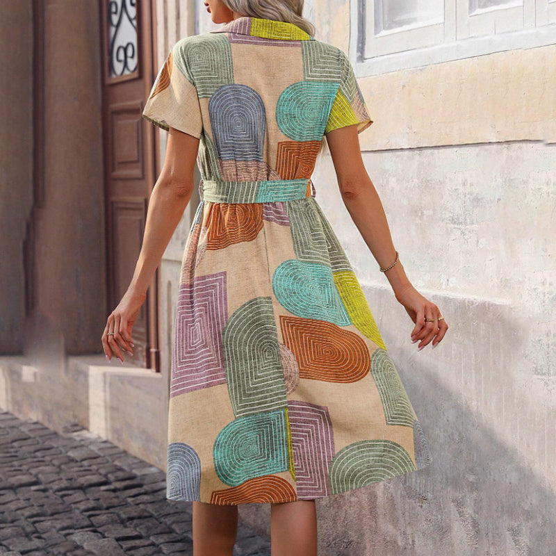 Colored Boho Midi Dress with Geometric Quilted Pattern