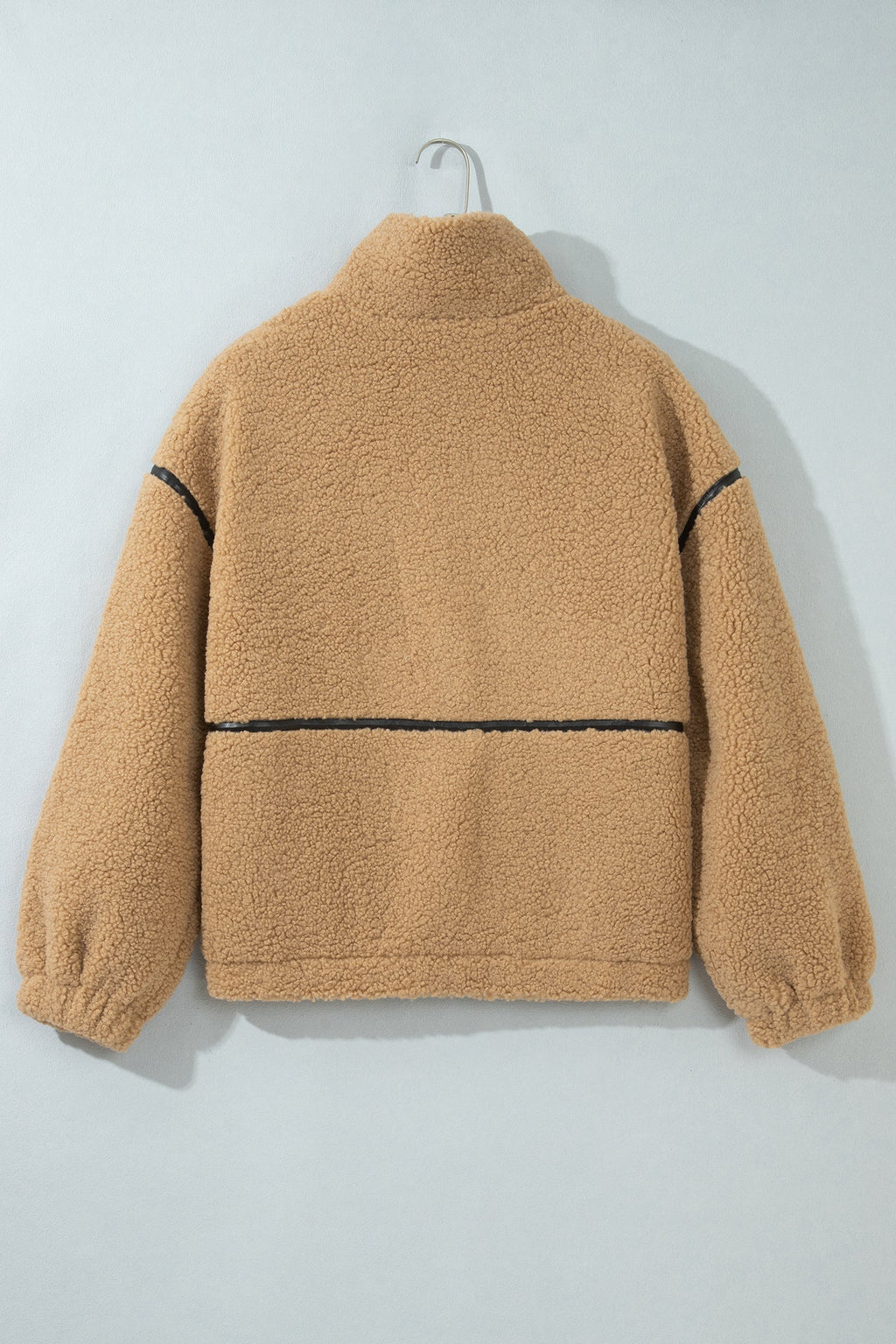 Solid Fleece Standing Collar Zip Up Jacket