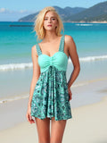 Women's Turquoise Paisley Print Dress-Style One-Piece Swimsuit - Image 5