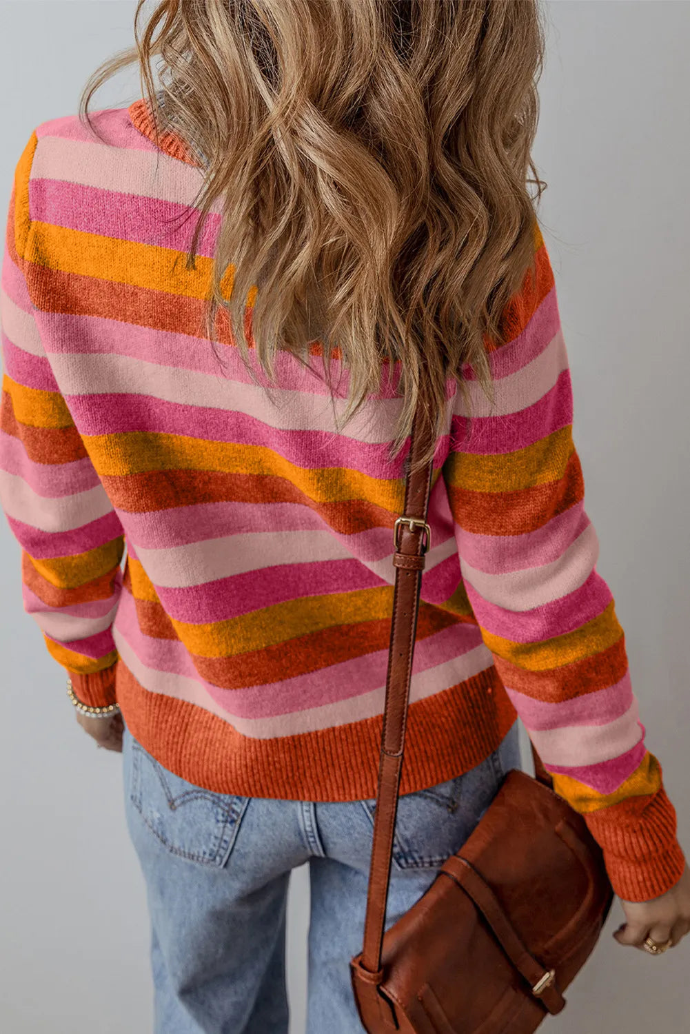 Women's Striped Round Neck Long Sleeve Knit Sweater Multicolor - Image 6