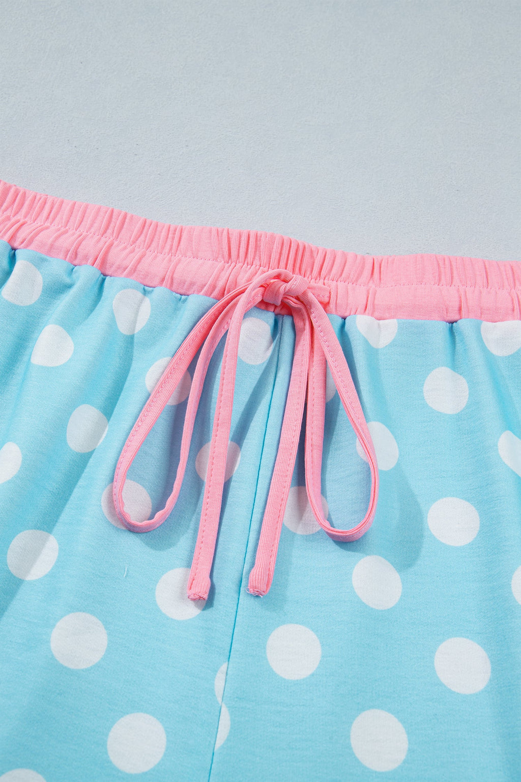 Polka Dot Short Sleeve Lounge Set with Pink Trim in Light Blue