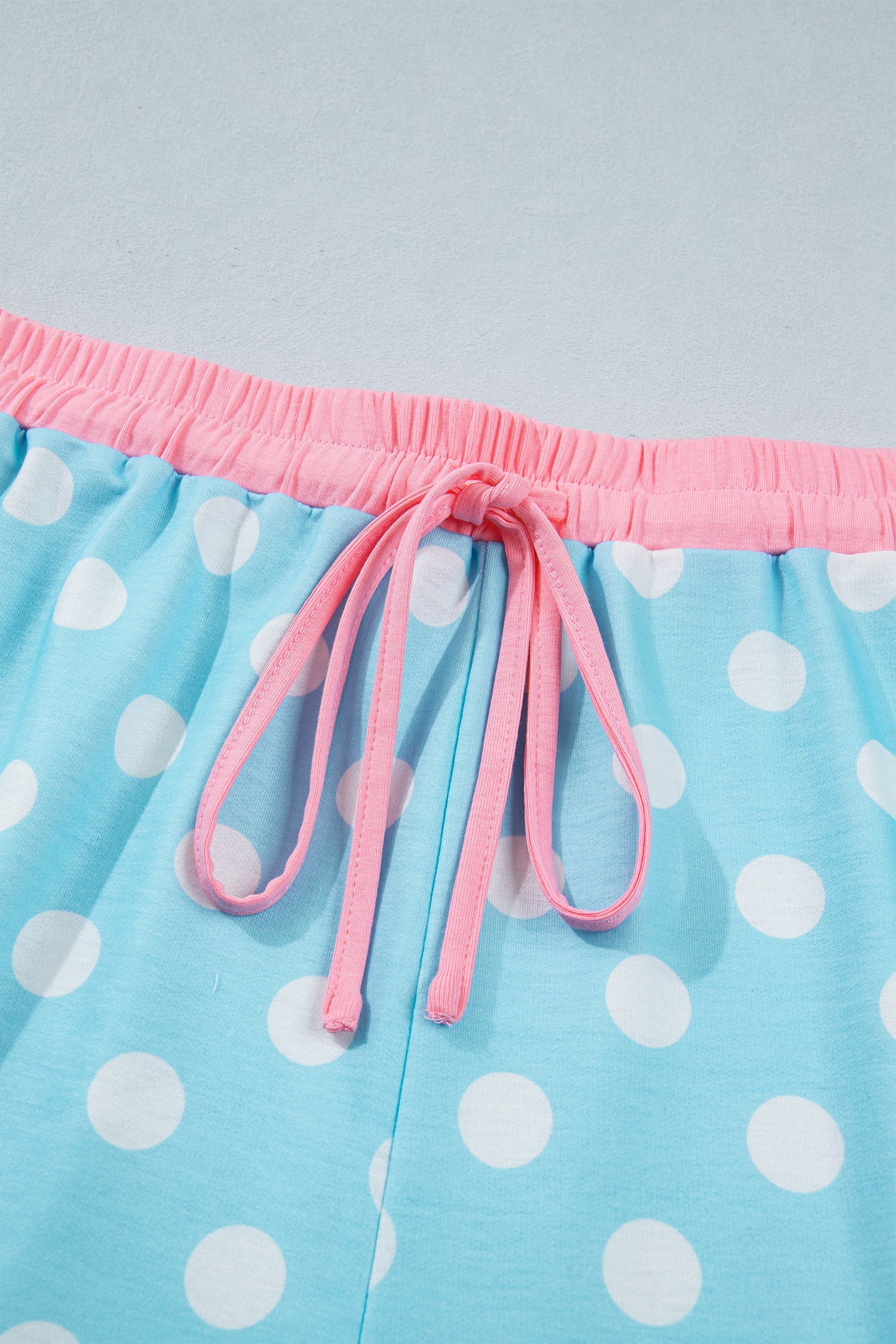 Polka Dot Short Sleeve Lounge Set with Pink Trim in Light Blue