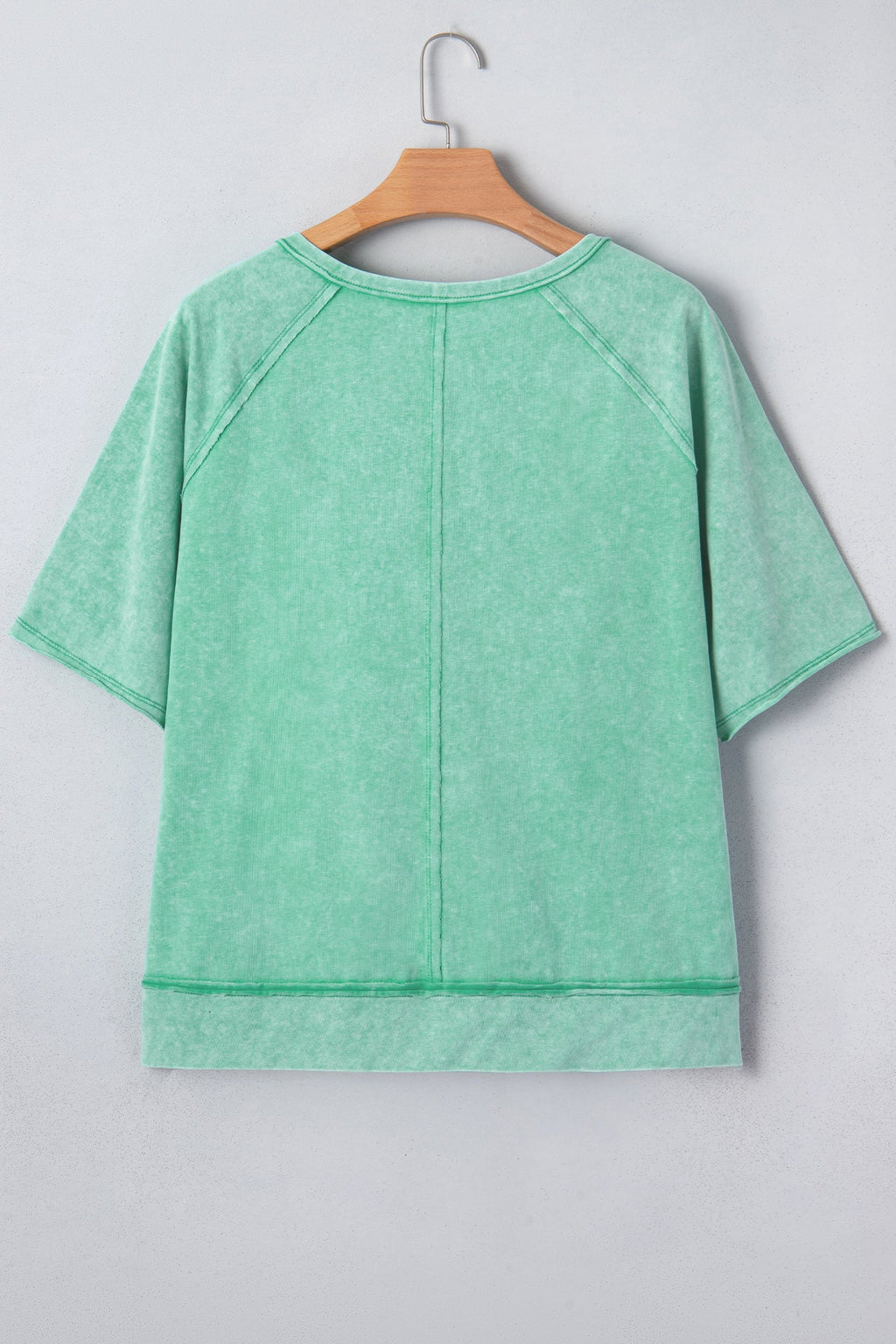 Half-Button Raw Seam Raglan Sleeve T-Shirt