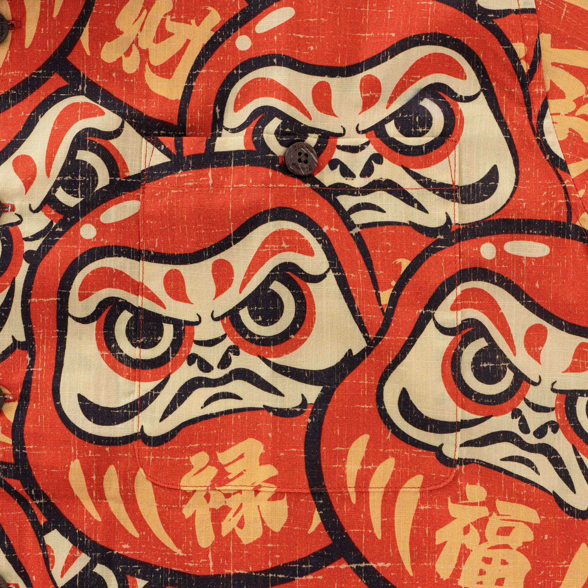 100% Cotton Hawaiian Shirt For Men Japanese Daruma Doll Camp Collar Shirt By Yakima