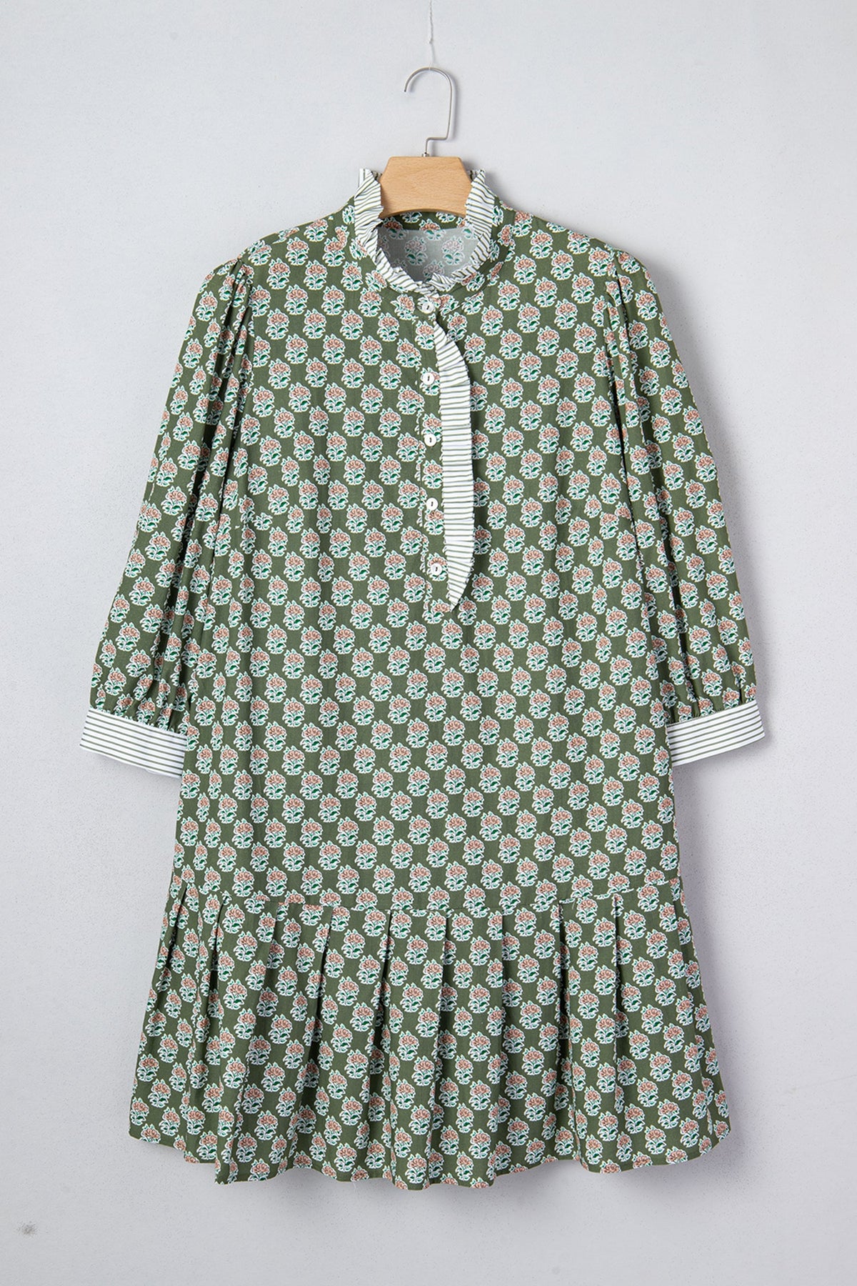 Plus Size Floral Stripe Contrast 3/4 Sleeve Dress