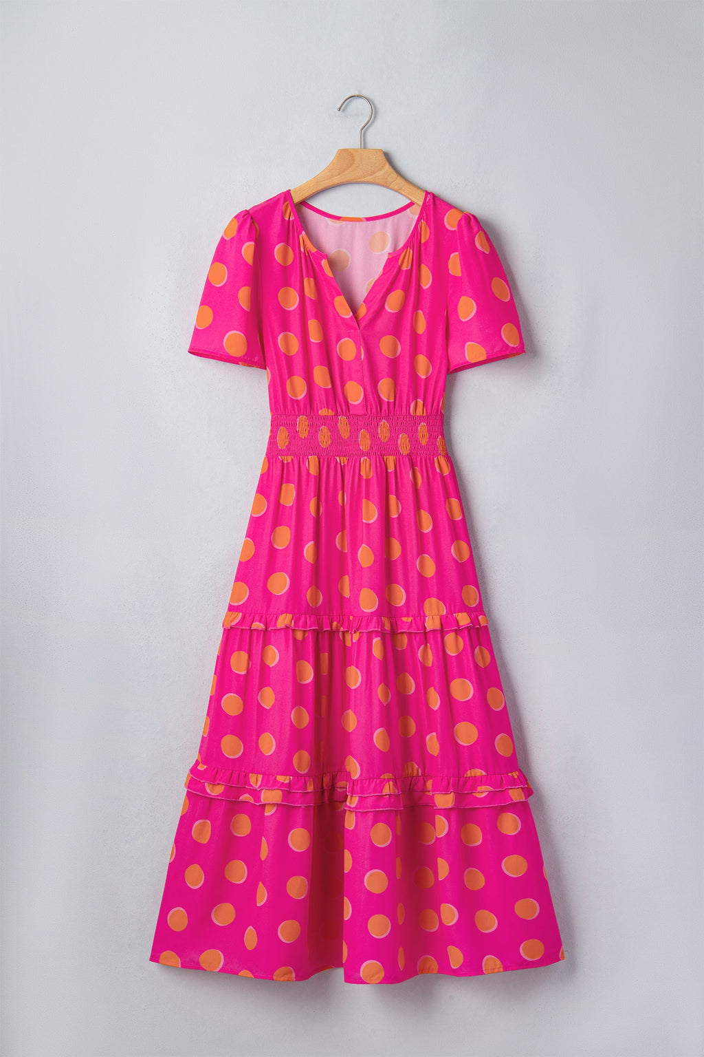Myra High Waist Midi Dress - Vibrant Polka Dot V-Neck A-Line