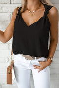 Apricot Plain V Neck Casual Knotted Shoulder Vest