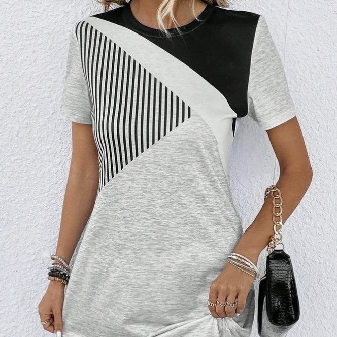 Geometric Print Color Block Sleeveless Casual Summer Dress