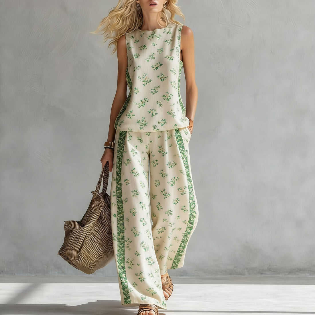 Women's Sleeveless Printed Tank Top and Wide-Leg Pants Set - Image 8