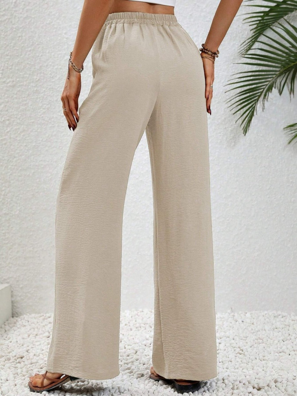 Women Wide Leg Drawstring Pants Lightweight Comfortable Trousers - Image 9