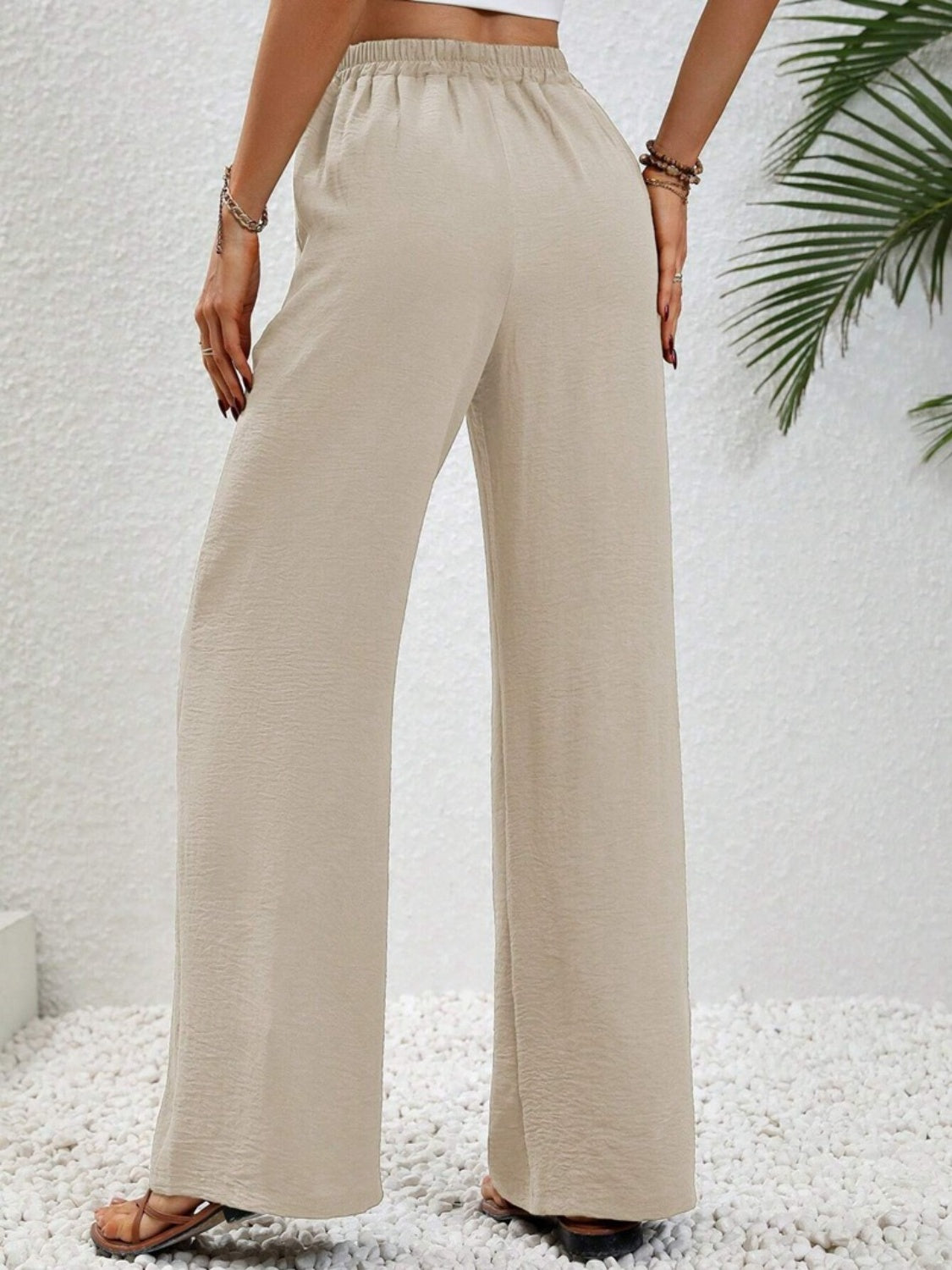Women Wide Leg Drawstring Pants Lightweight Comfortable Trousers - Image 9