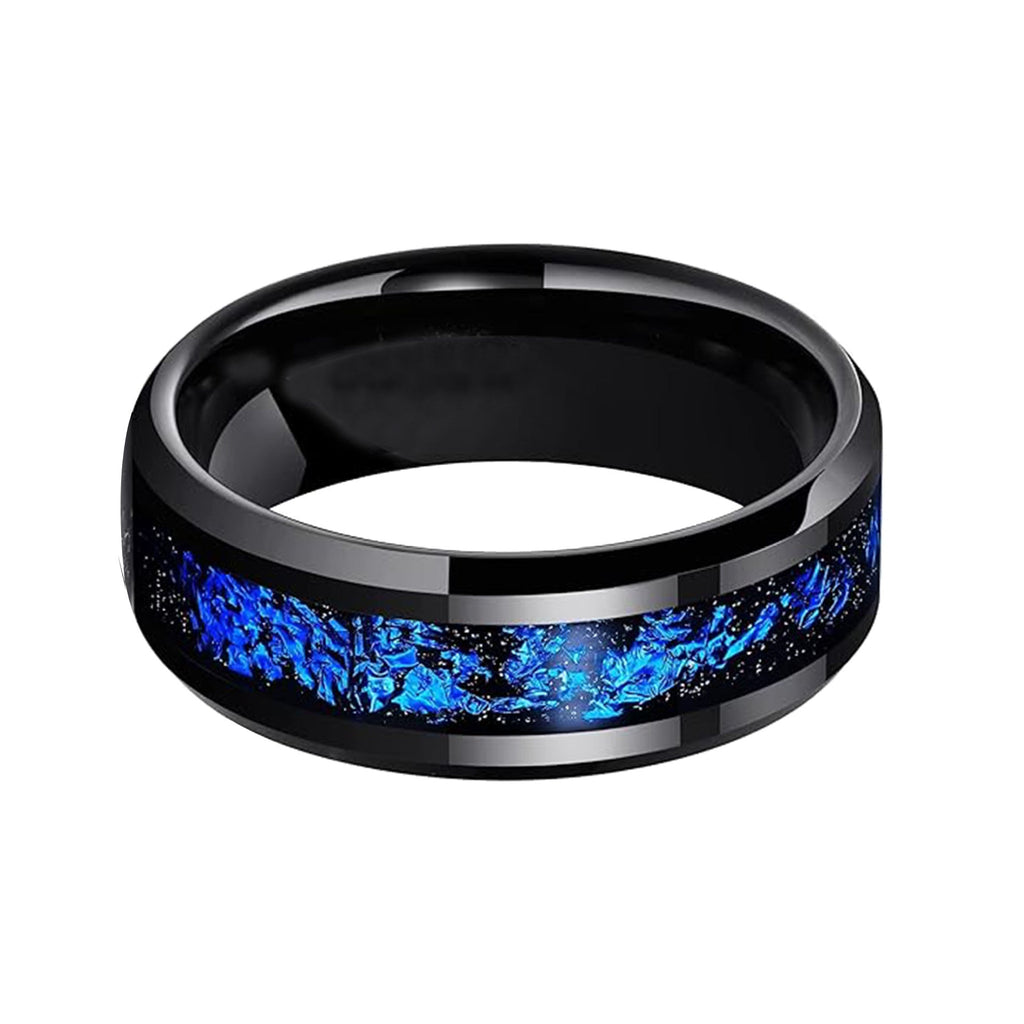 Tungsten Steel Blue Meteor Couple’s Ring 8mm Width
