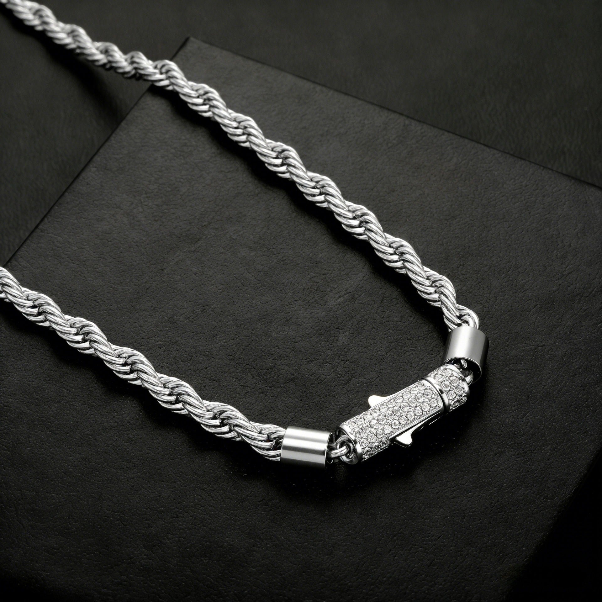 Cylindrical Spring-clasp Necklace Fully With Zirconias