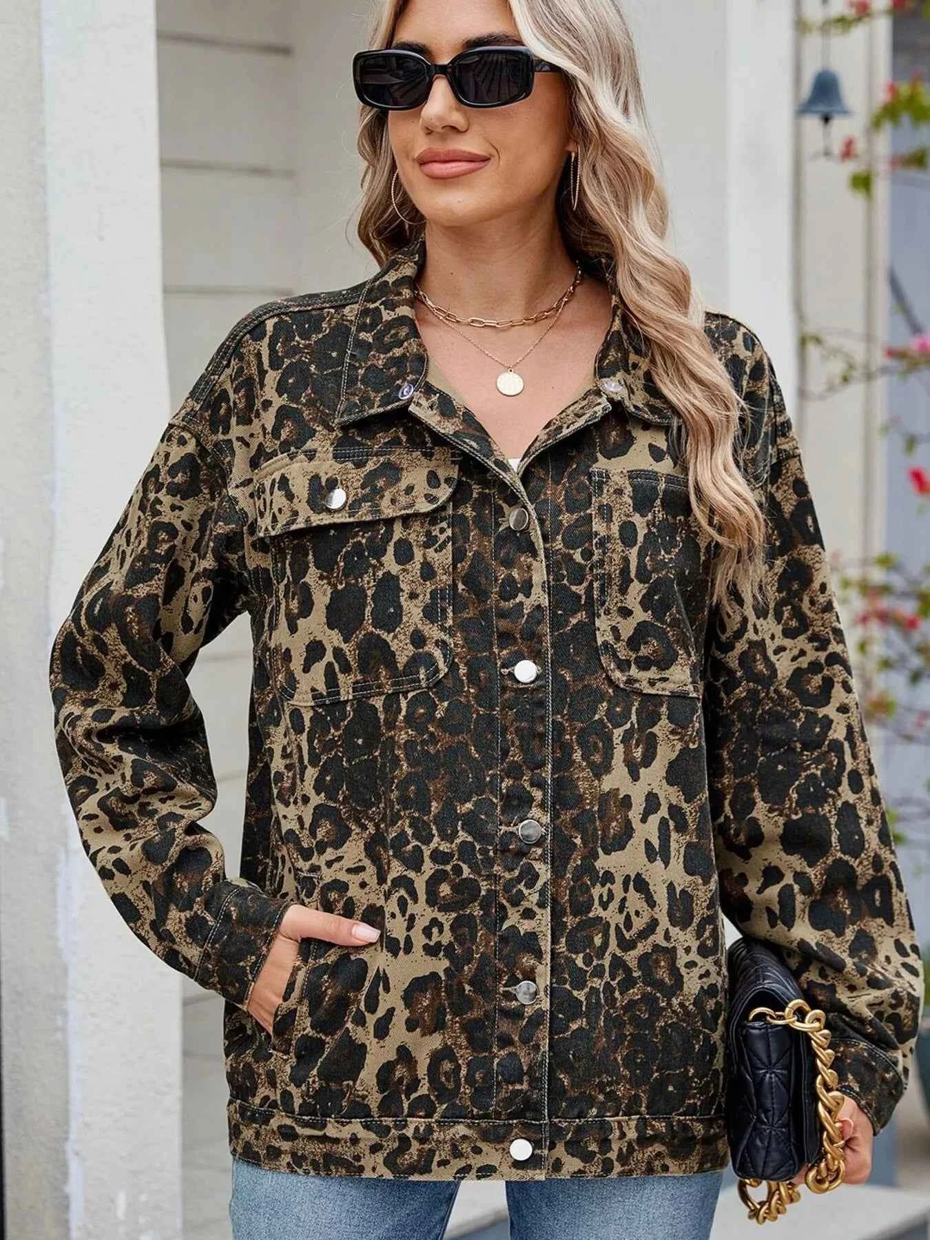 Leopard Print Oversized Denim Jacket