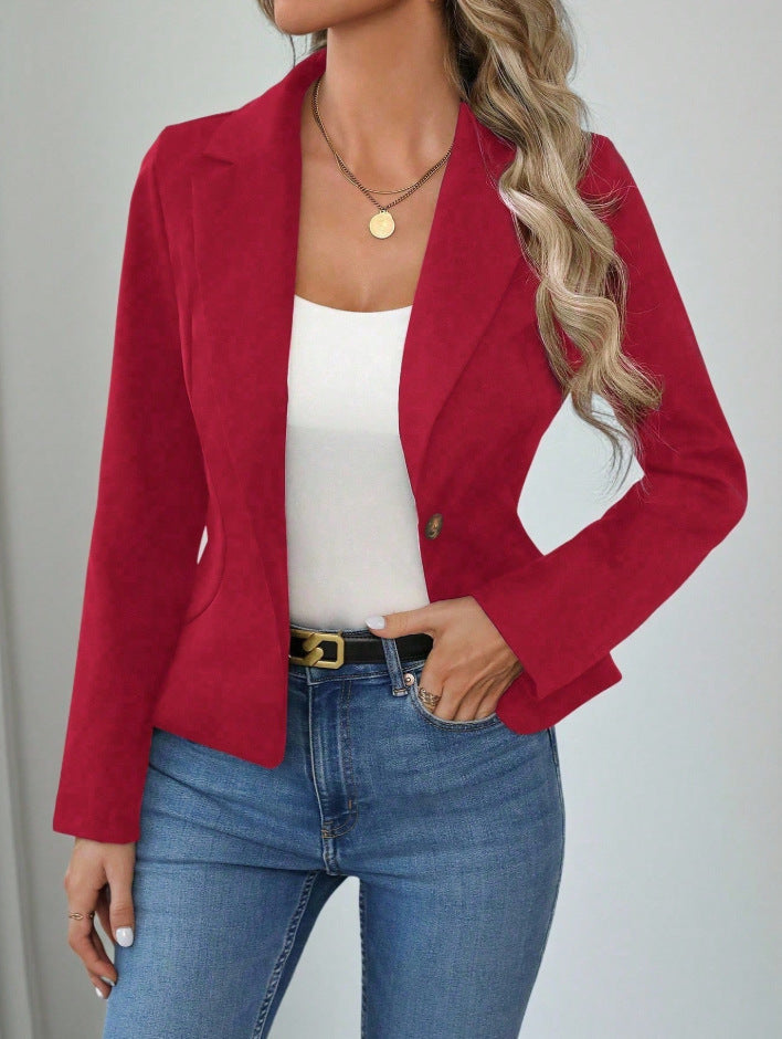 Women's Slim Fit Solid Color Blazer Long Sleeve Jacket - Image 12