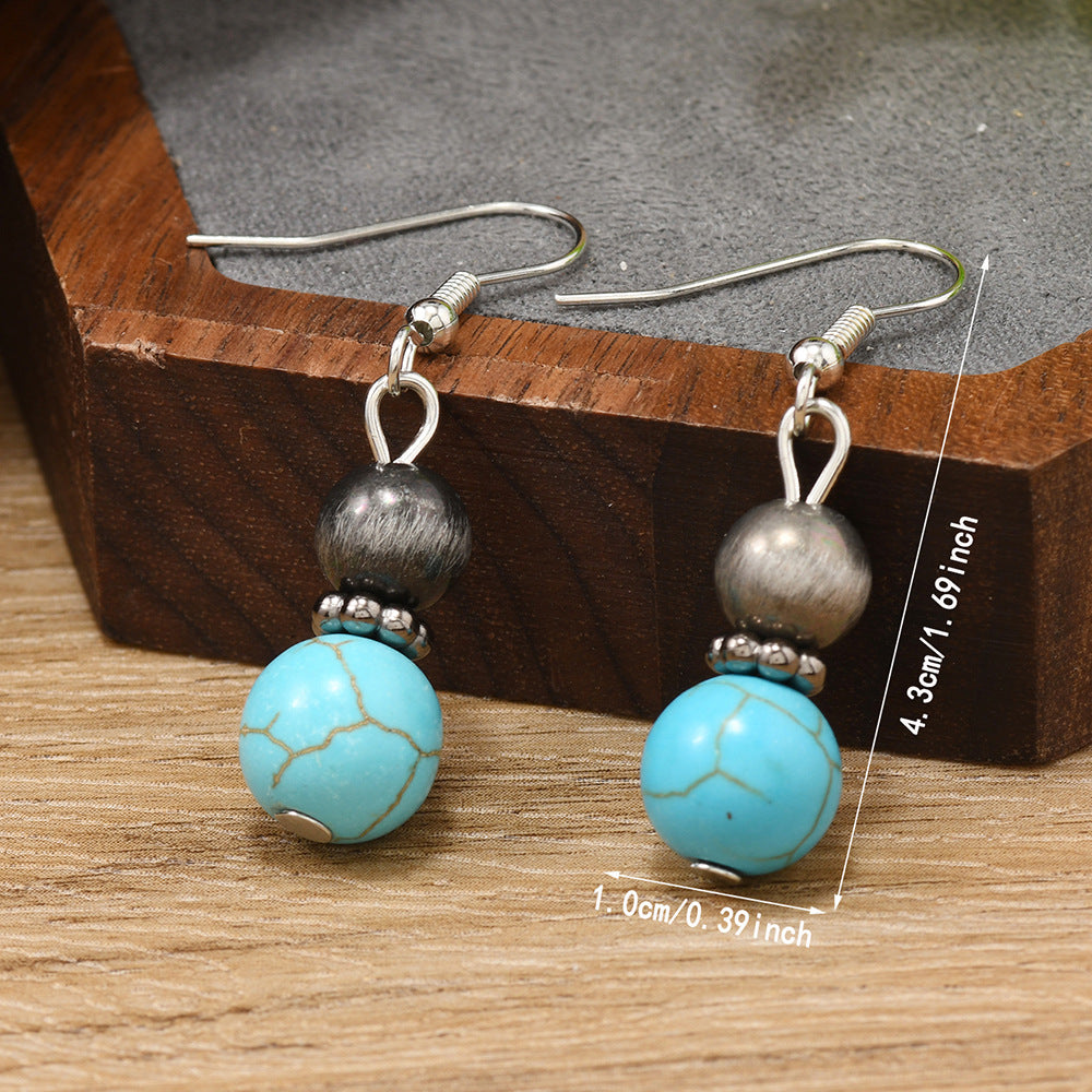 Retro Turquoise Earrings Sterling Silver High Sense
