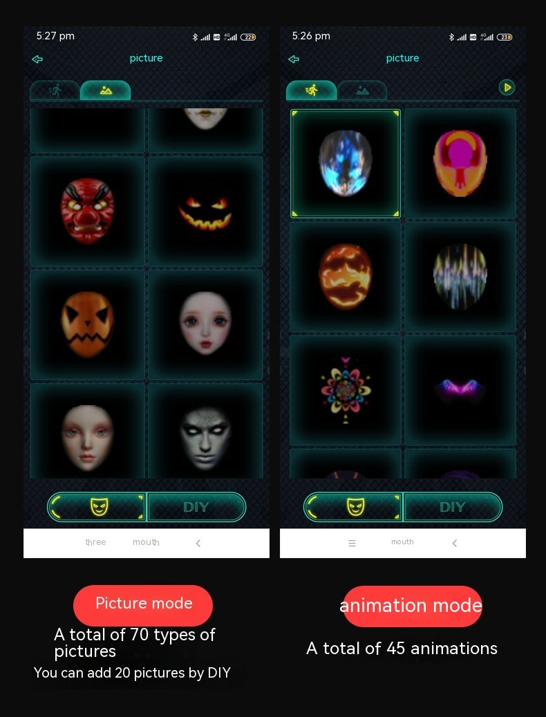 LED Luminous Face Changing Mask Bluetooth App Control Party Prop