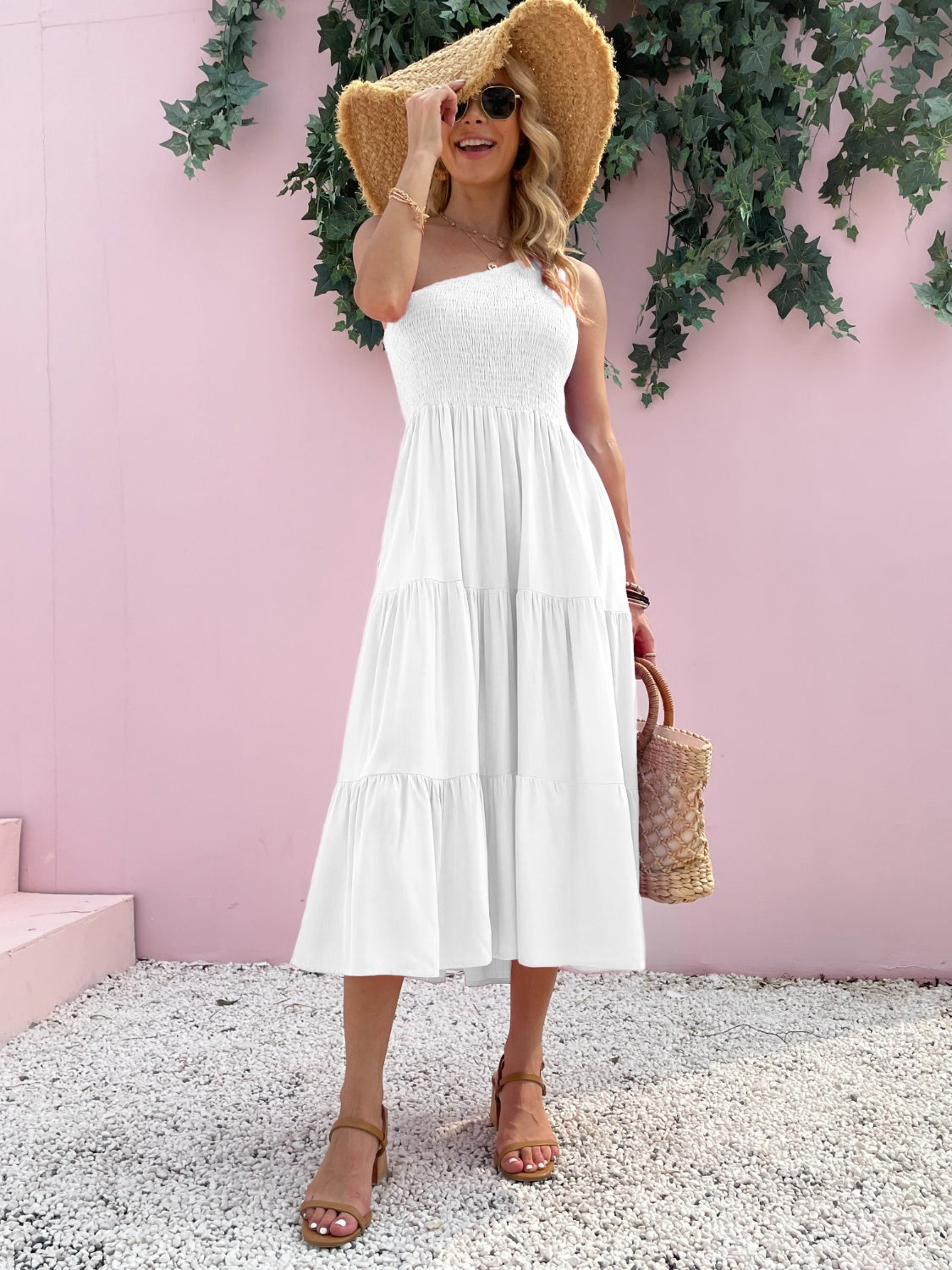 Smocked One-Shoulder Mini Dress: Sleeveless Summer Beach Dress