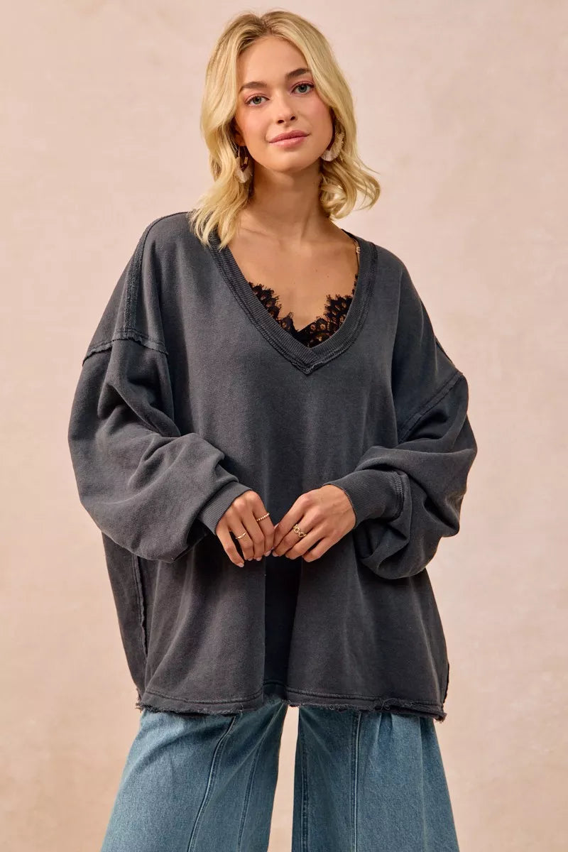 Mineral Washed French Terry Oversized Sweatshirt in Ash