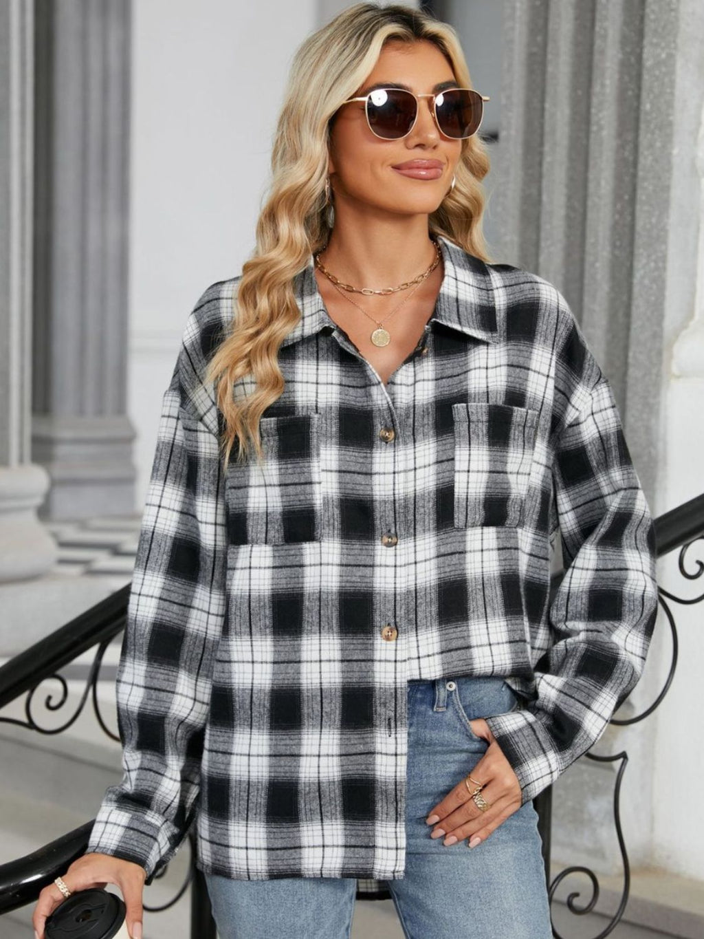 Brown and Black Plaid Long Sleeve Button-Down Collared Shirt - Image 17