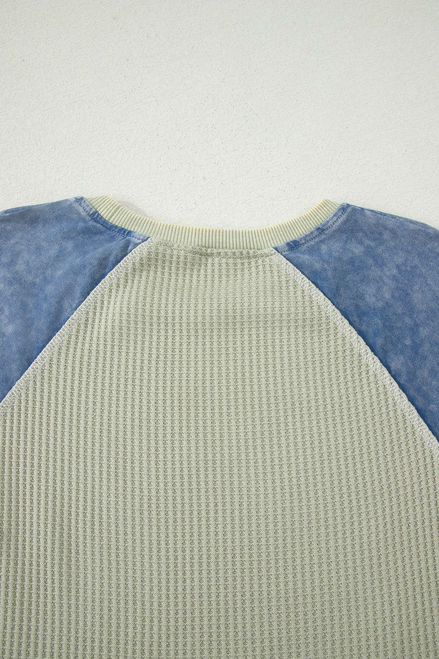 Carbon Grey Waffle Knit Color Block Patchwork Short Sleeve Top