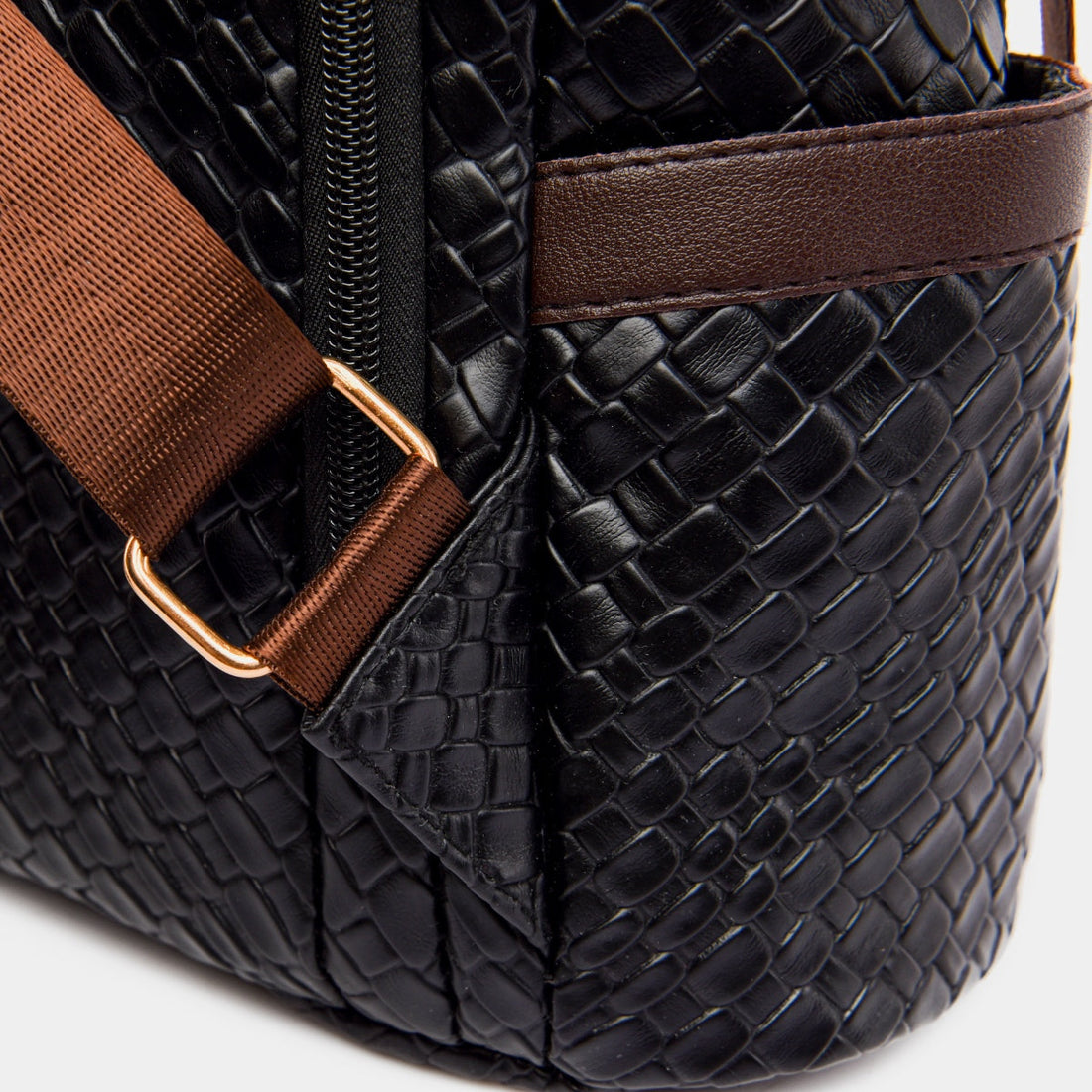 Woven Texture PU Leather Backpack Convertible Shoulder Bag