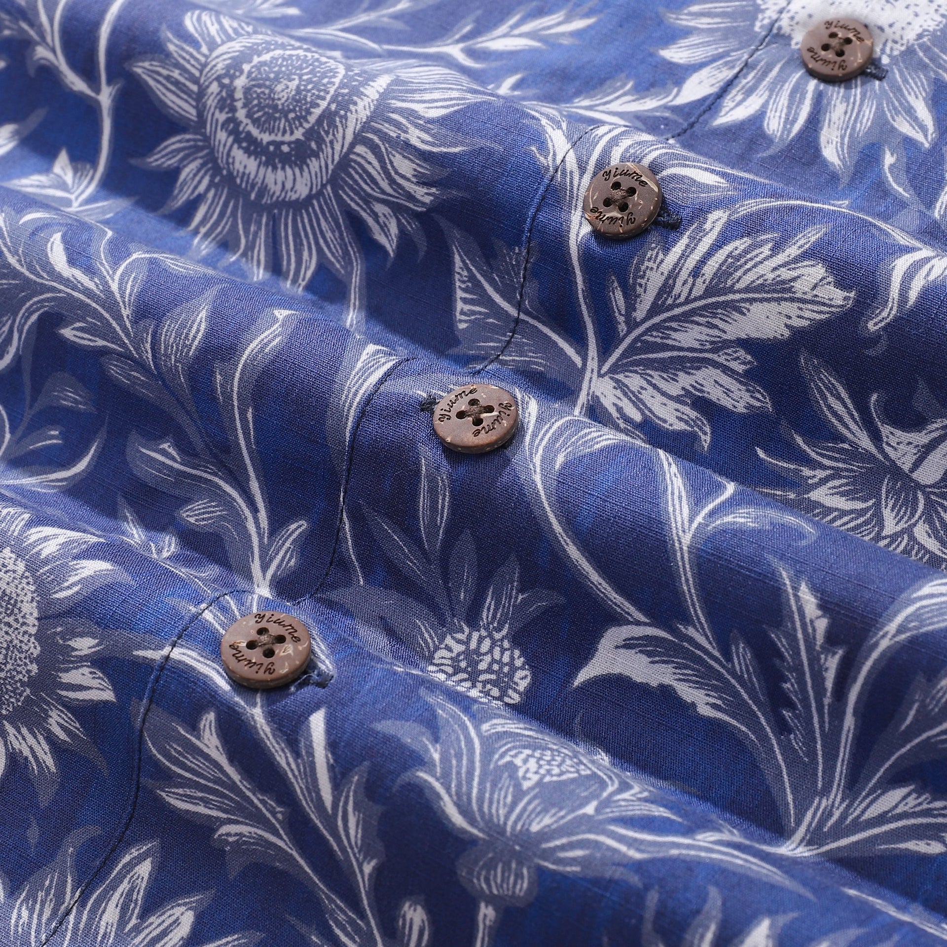 Blue and White Porcelain Sunflower Shirt Short Sleeve Cotton