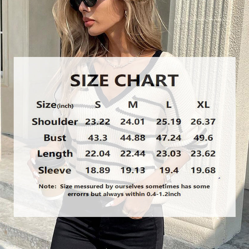 Women's Striped V-Neck Sweater with Chic Back Bow Detail - Image 7